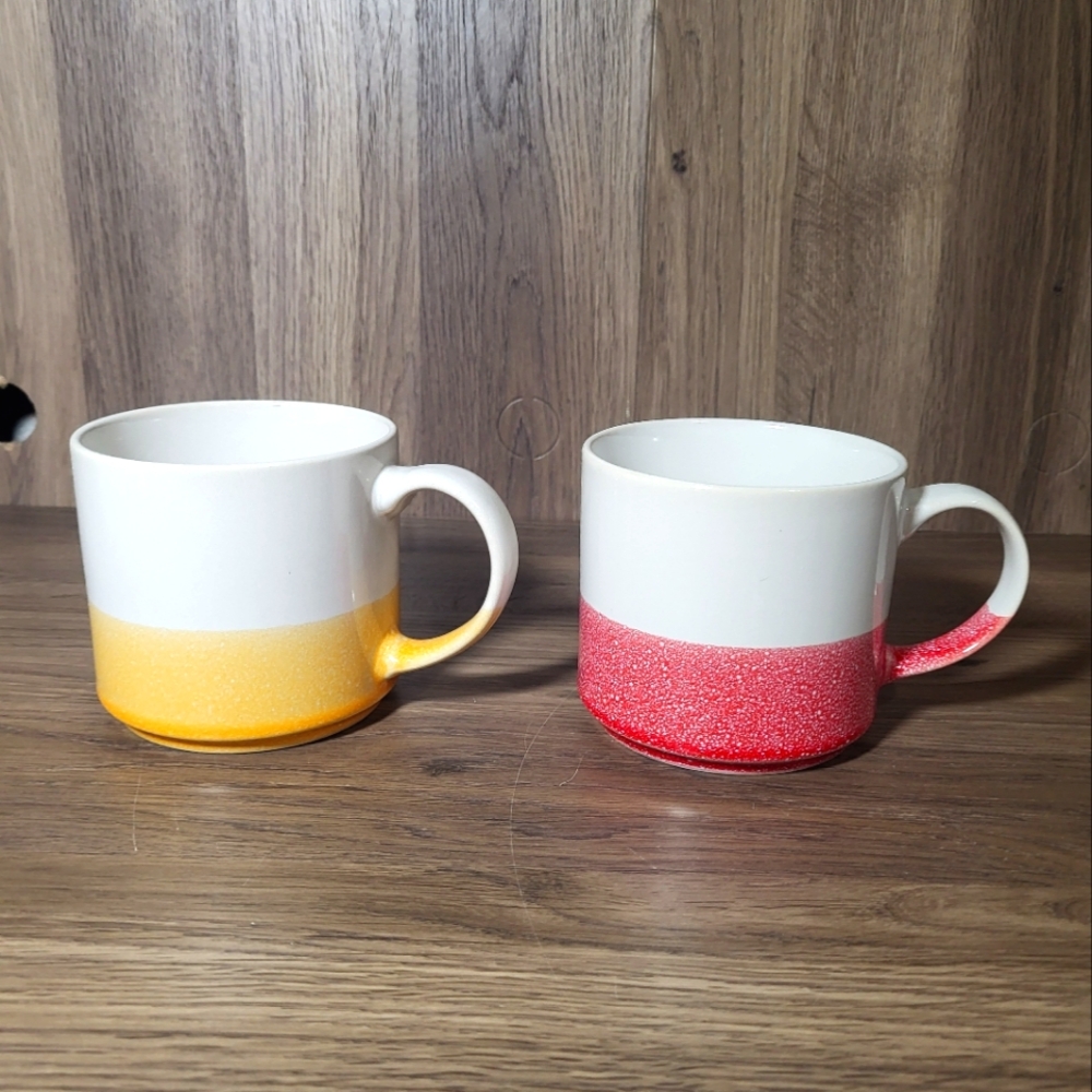 Over and Back Stoneware XL Coffee Mugs Stackable 70s Yellow & Red
